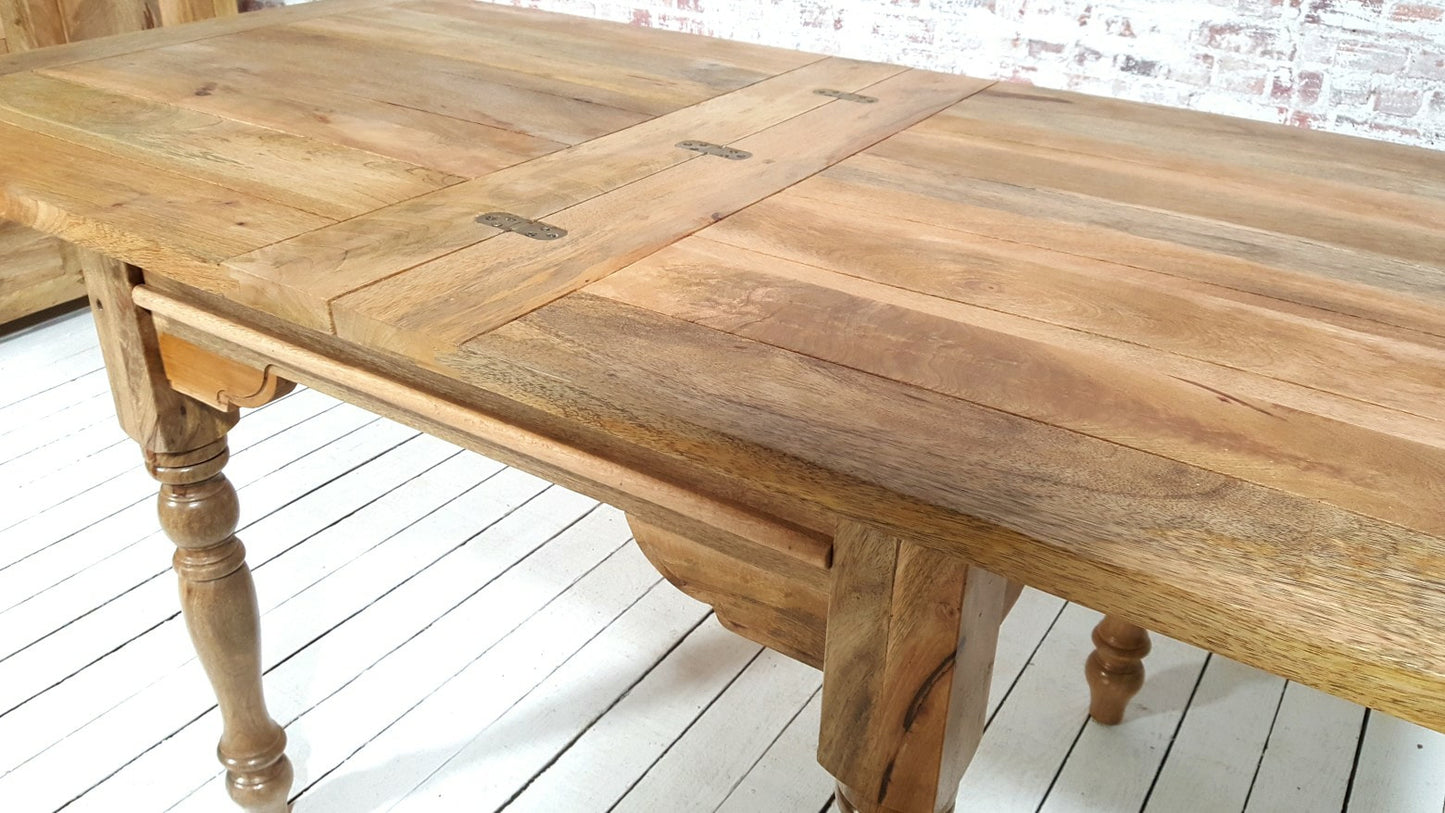 Natural Wood Extending Rustic Farmhouse Traditional Turned Leg Dining Kitchen Table Solid Hardwood