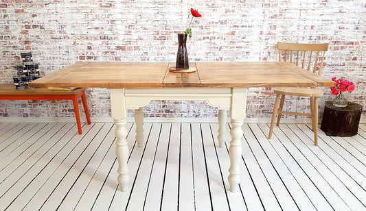 Extending Rustic Farmhouse Traditional Turned Leg Dining Kitchen Table Solid Hardwood - Painted Finish