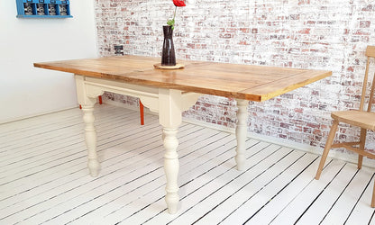 Extending Rustic Farmhouse Traditional Turned Leg Dining Kitchen Table Solid Hardwood - Painted Finish