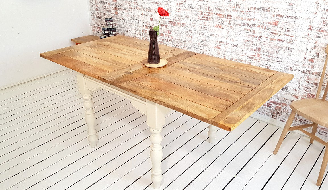 Extending Rustic Farmhouse Traditional Turned Leg Dining Kitchen Table Solid Hardwood - Painted Finish