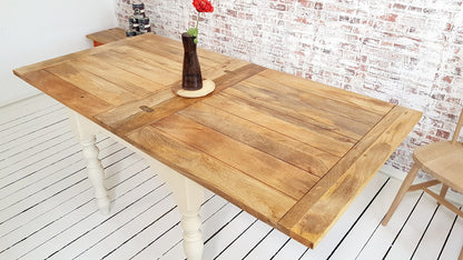Extending Rustic Farmhouse Traditional Turned Leg Dining Kitchen Table Solid Hardwood - Painted Finish