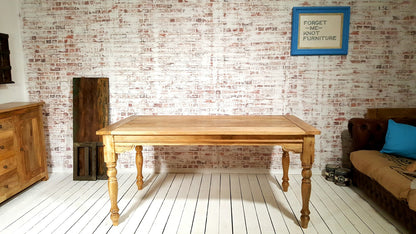 Large Rustic Extending Kitchen Dining Table Set with Turned Legs & Painted Chairs