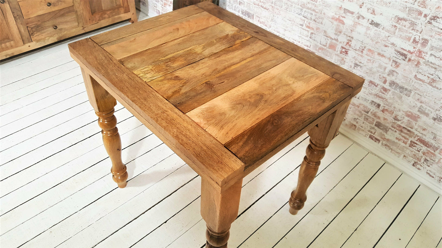 Natural Wood Finish Petite Turned Leg Extending Rustic Farmhouse Kitchen Dining Table