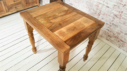 Natural Wood Finish Petite Turned Leg Extending Rustic Farmhouse Kitchen Dining Table
