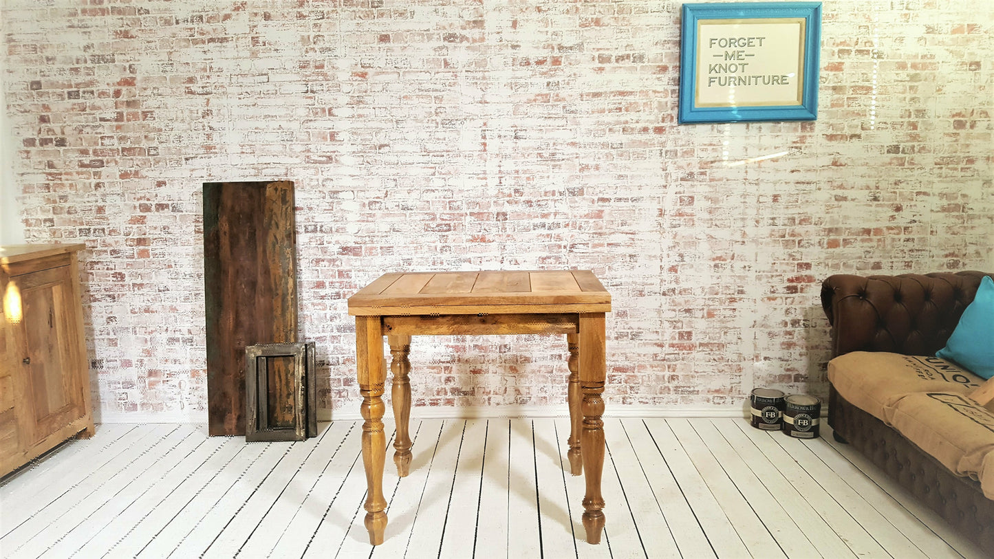Natural Wood Finish Petite Turned Leg Extending Rustic Farmhouse Kitchen Dining Table
