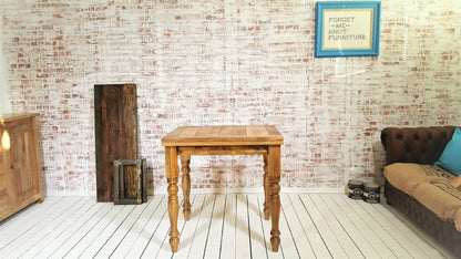 Natural Wood Finish Petite Turned Leg Extending Rustic Farmhouse Kitchen Dining Table