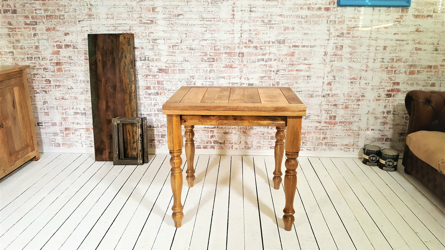 Natural Wood Finish Petite Turned Leg Extending Rustic Farmhouse Kitchen Dining Table