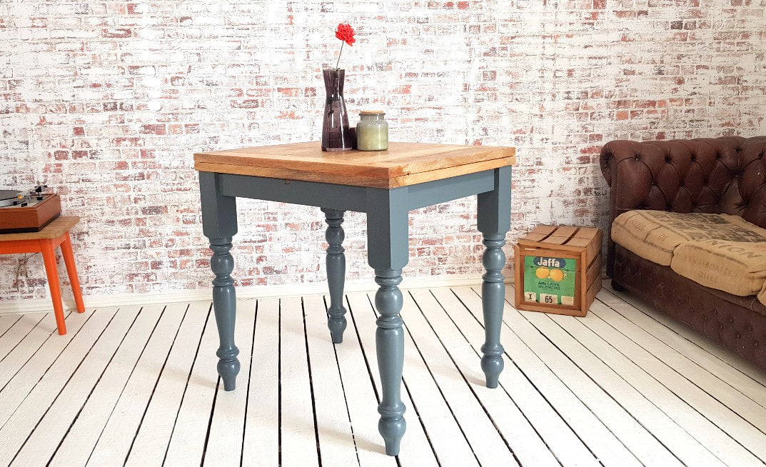 Petite Turned Leg Extending Rustic Farmhouse Kitchen Dining Table Painted Finish