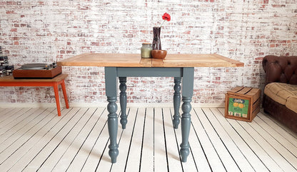 Petite Turned Leg Extending Rustic Farmhouse Kitchen Dining Table Painted Finish