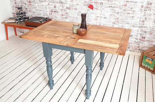 Petite Turned Leg Extending Rustic Farmhouse Kitchen Dining Table Painted Finish