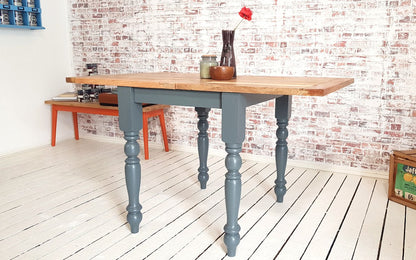 Petite Turned Leg Extending Rustic Farmhouse Kitchen Dining Table Painted Finish