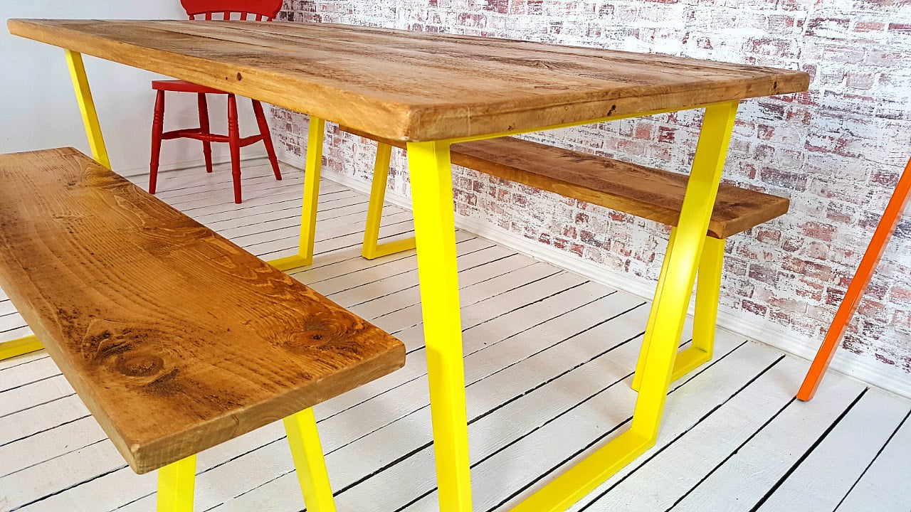 Tapered Leg Industrial Dining Table / Bench Sets - Any RAL Colour Powder Coating
