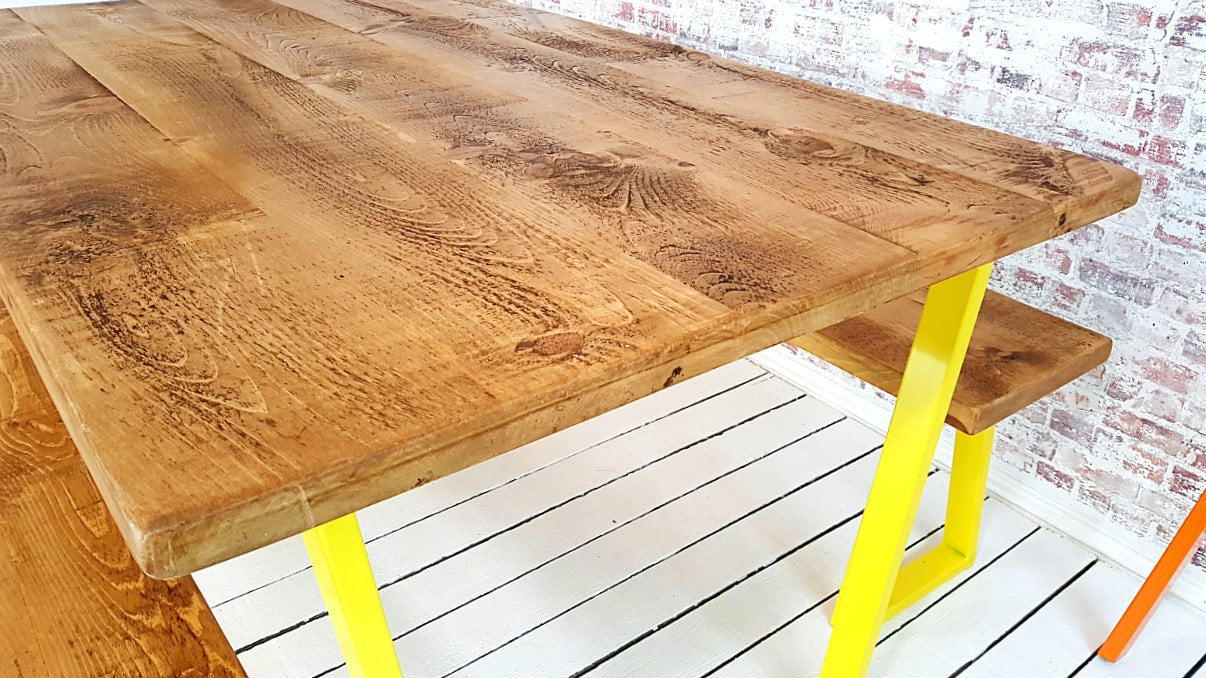 Tapered Leg Industrial Dining Table / Bench Sets - Any RAL Colour Powder Coating