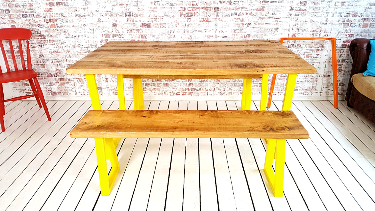 Tapered Leg Industrial Dining Table / Bench Sets - Any RAL Colour Powder Coating
