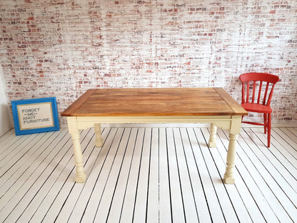 Painted Finish Large Extendable Dining Table Rustic Farmhouse Style - Any Farrow & Ball Colour!