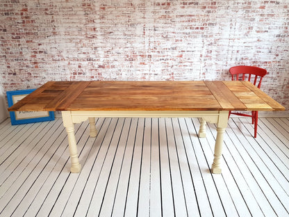 Painted Finish Large Extendable Dining Table Rustic Farmhouse Style - Any Farrow & Ball Colour!