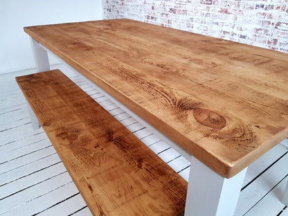 Shaker Farmhouse Dining Table Reclaimed Style Pine Kitchen Tapered Leg - Any Size, Any Colour!