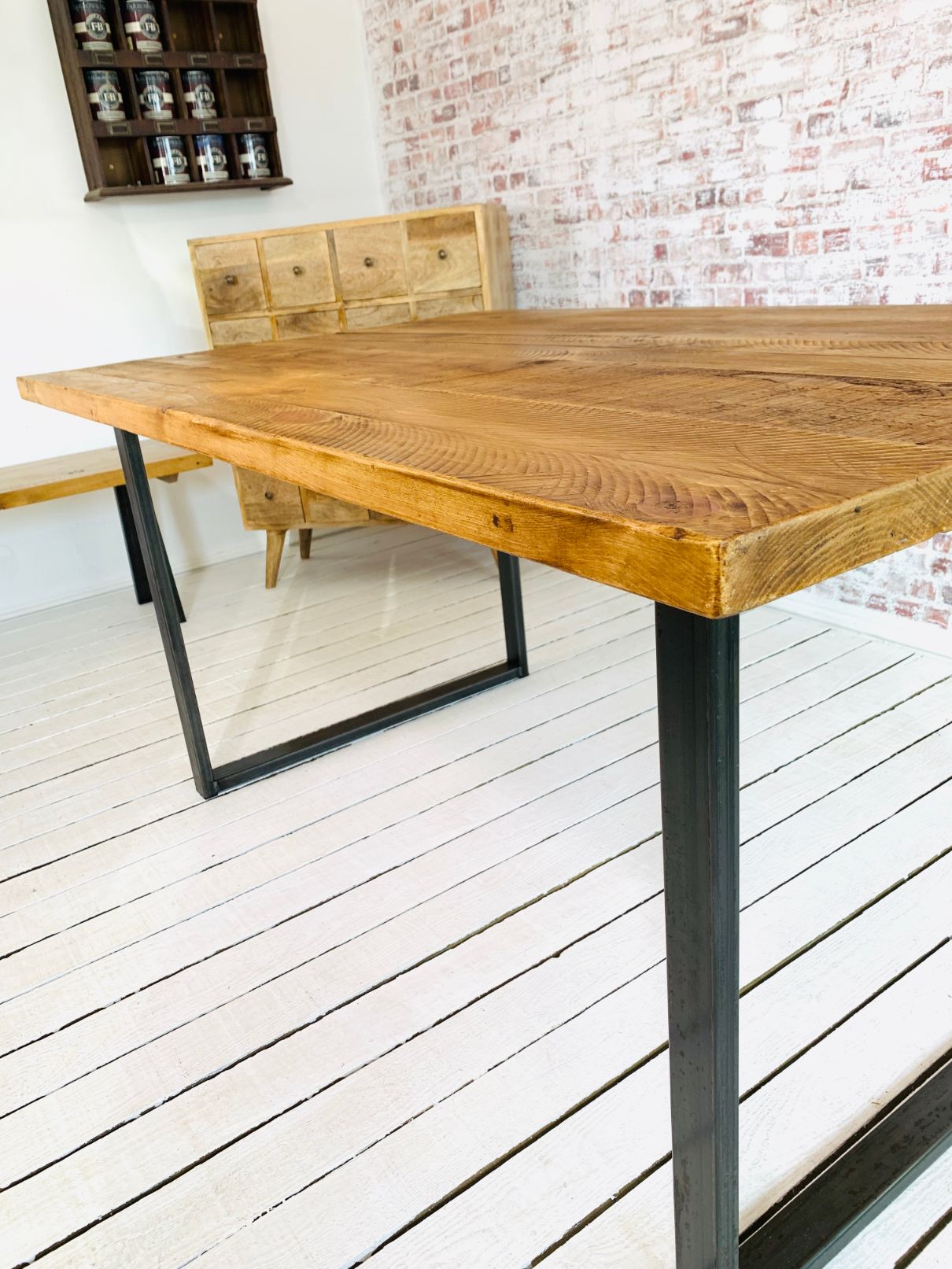 Square Frame Rustic Pine Industrial Dining Table / Bench Sets - Any RAL Colour or Steel Finish
