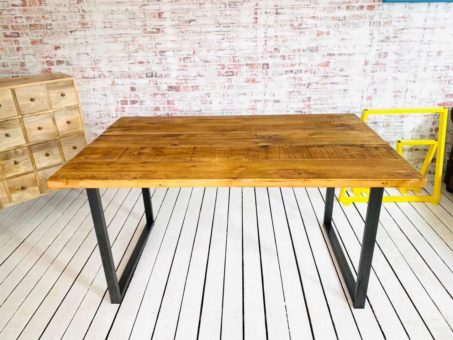 Square Frame Rustic Pine Industrial Dining Table / Bench Sets - Any RAL Colour or Steel Finish