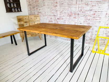 Square Frame Rustic Pine Industrial Dining Table / Bench Sets - Any RAL Colour or Steel Finish