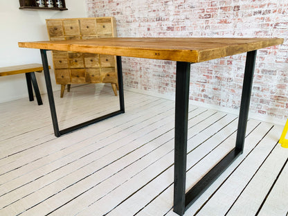 Square Frame Rustic Pine Industrial Dining Table / Bench Sets - Any RAL Colour or Steel Finish