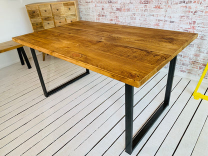 Square Frame Rustic Pine Industrial Dining Table / Bench Sets - Any RAL Colour or Steel Finish