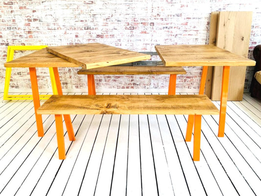 Extending Open Frame Industrial Dining Table / Bench Sets - Any RAL Colour or Steel Finish