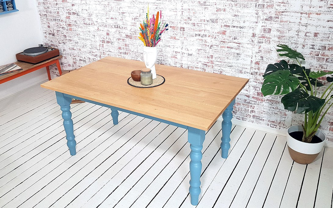 Prime Grade Extending Oak Farmhouse Dining Table - All Sizes - Any Farrow & Ball Colour