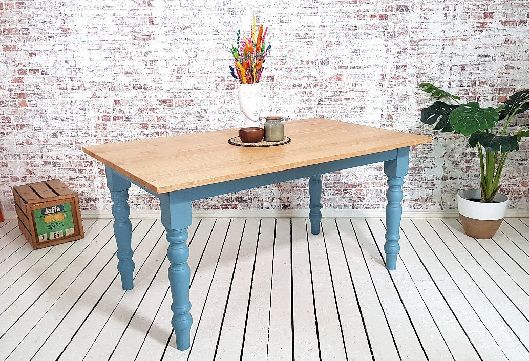 Prime Grade Extending Oak Farmhouse Dining Table - All Sizes - Any Farrow & Ball Colour