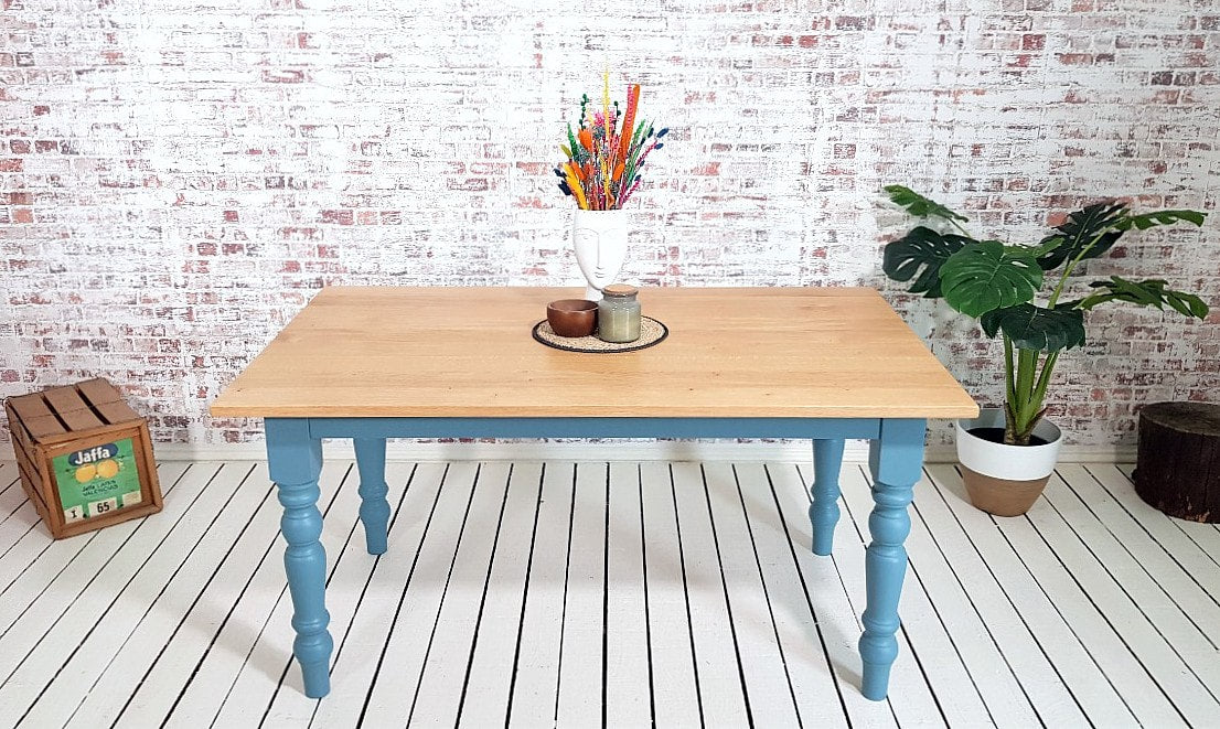 Prime Grade Extending Oak Farmhouse Dining Table - All Sizes - Any Farrow & Ball Colour