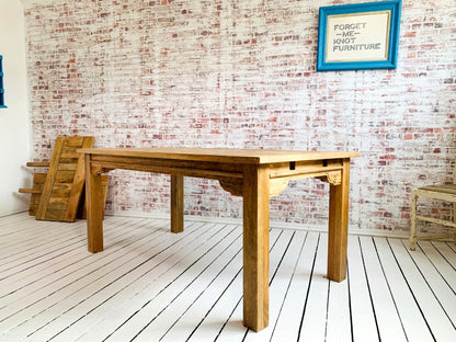 Natural Finish Contemporary Square Leg Extendable Modern Rustic Farmhouse Dining Table