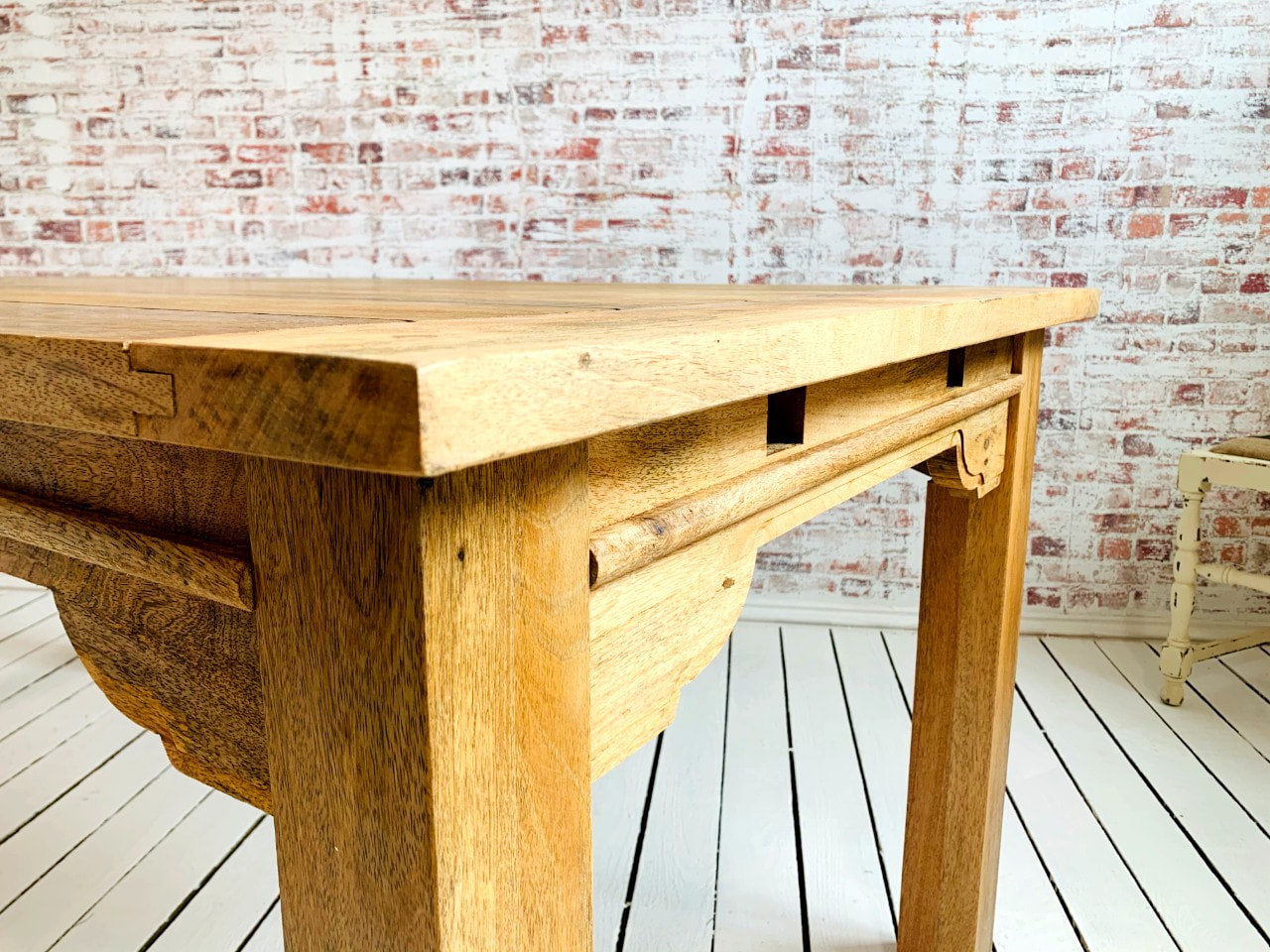 Natural Finish Contemporary Square Leg Extendable Modern Rustic Farmhouse Dining Table