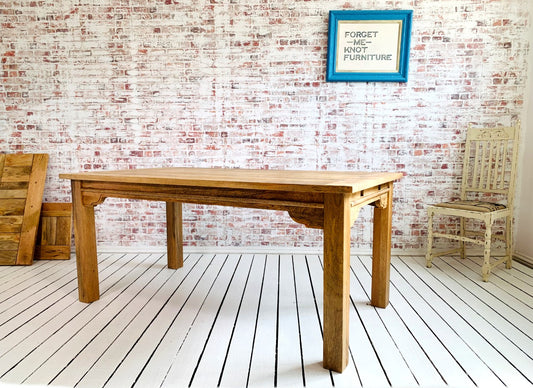 Natural Finish Contemporary Square Leg Extendable Modern Rustic Farmhouse Dining Table