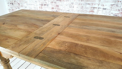 Natural Wood Modern Rustic Extending Farmhouse Dining Table to Seat Eight People - Contemporary Square Leg