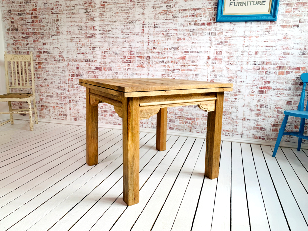 Natural Wood Modern Rustic Extending Farmhouse Dining Table to Seat Eight People - Contemporary Square Leg