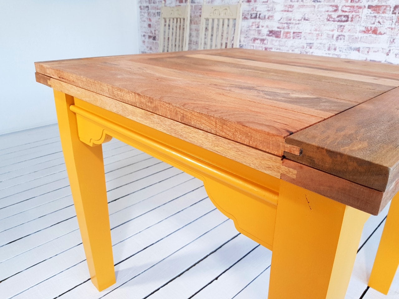 Tapered Leg Extending Farmhouse Dining Table to Seat Eight People - Modern Rustic Style