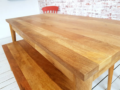 Mid-Century Modern Extending Hardwood Dining Table & Bench Set