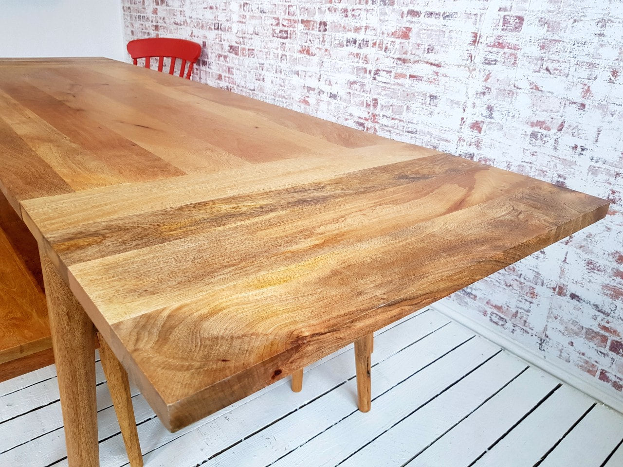 Mid-Century Modern Extending Hardwood Dining Table & Bench Set