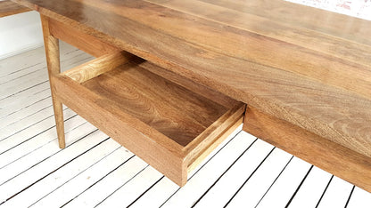 Mid-Century Modern Extending Hardwood Dining Table & Bench Set