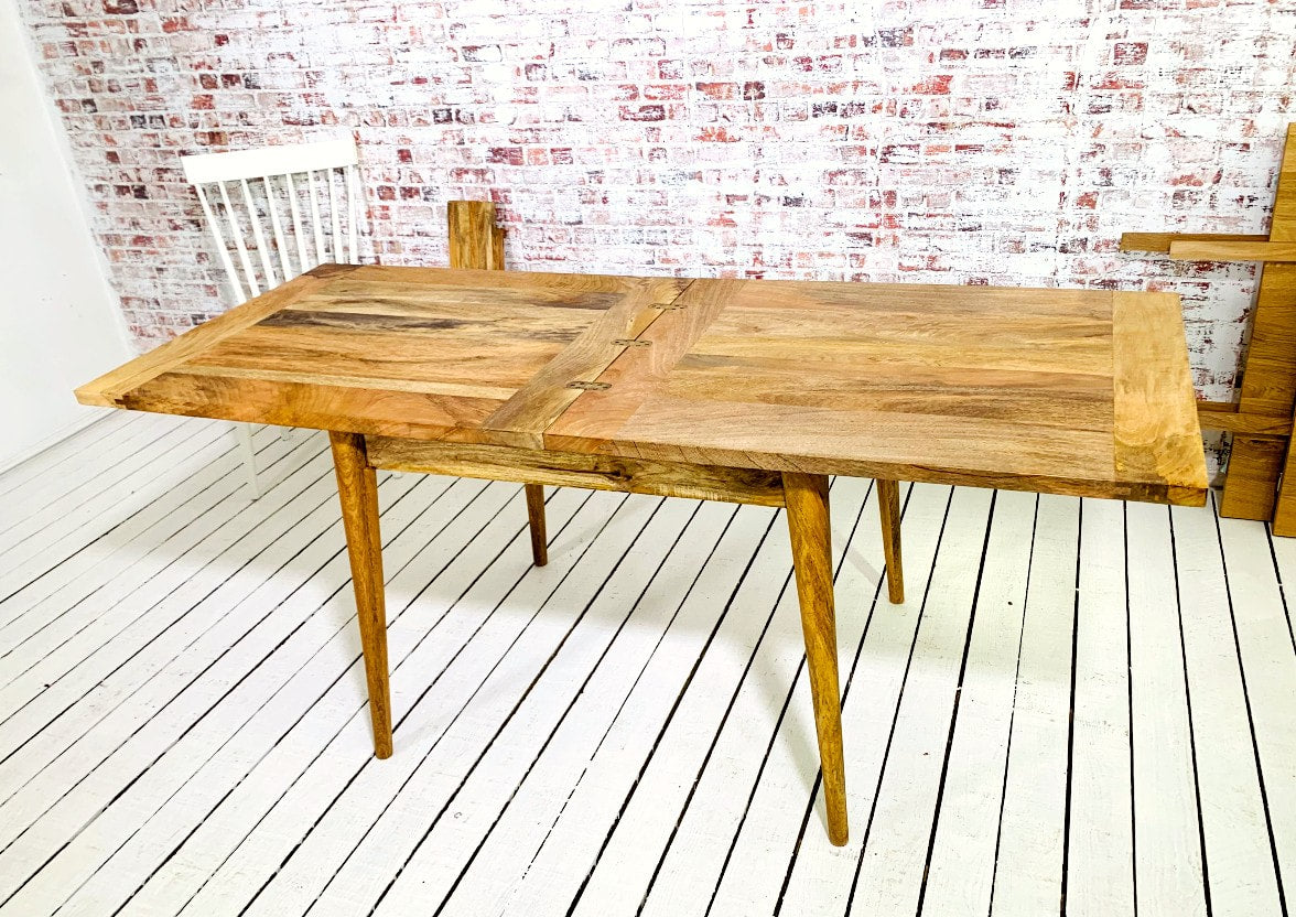 Extendable Mid-Century Rustic Modern Folding Dining Table