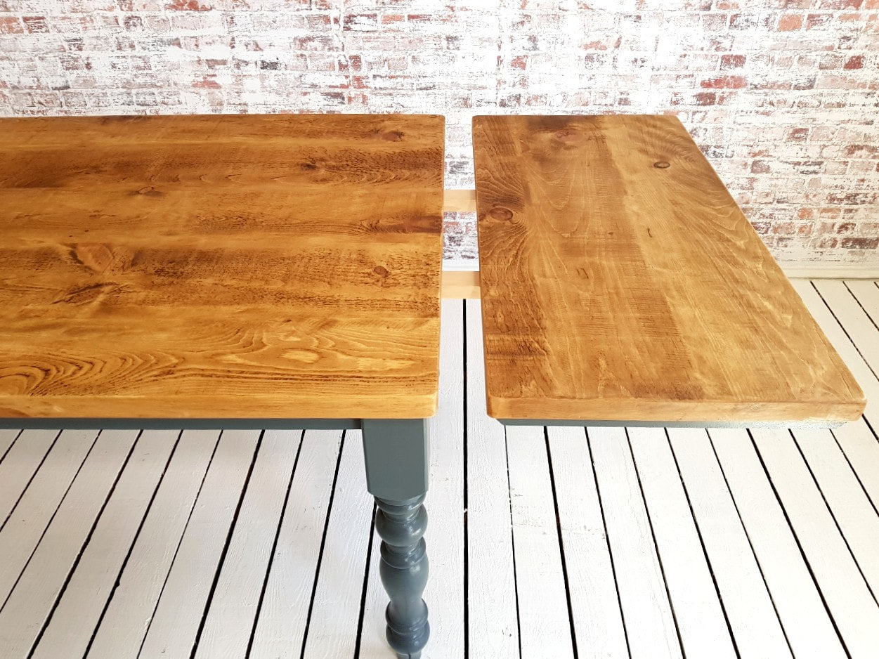Extending Traditional Rustic Farmhouse Reclaimed Style Pine Kitchen Dining Table - Any Size, Any Colour!