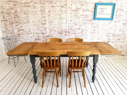 Extending Traditional Rustic Farmhouse Reclaimed Style Pine Kitchen Dining Table - Any Size, Any Colour!