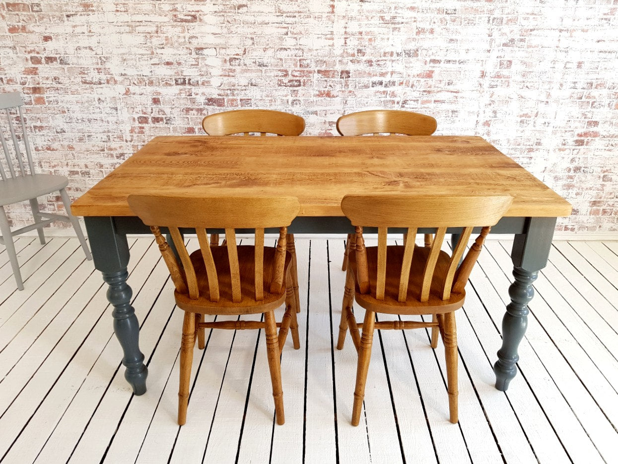 Extending Traditional Rustic Farmhouse Reclaimed Style Pine Kitchen Dining Table - Any Size, Any Colour!