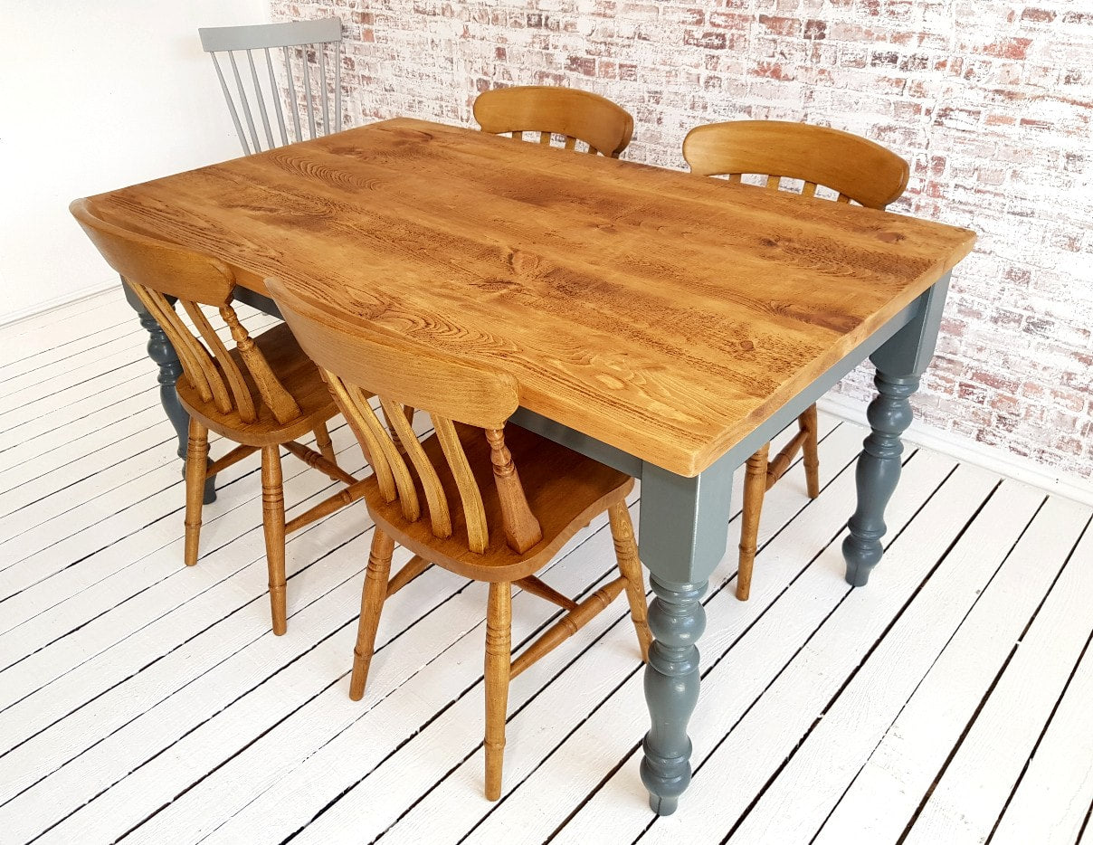 Extending Traditional Rustic Farmhouse Reclaimed Style Pine Kitchen Dining Table - Any Size, Any Colour!