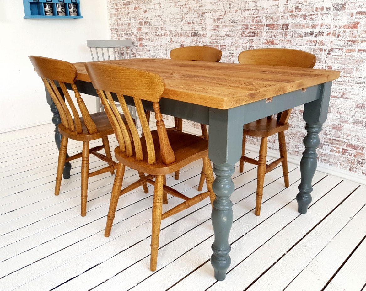 Extending Traditional Rustic Farmhouse Reclaimed Style Pine Kitchen Dining Table - Any Size, Any Colour!