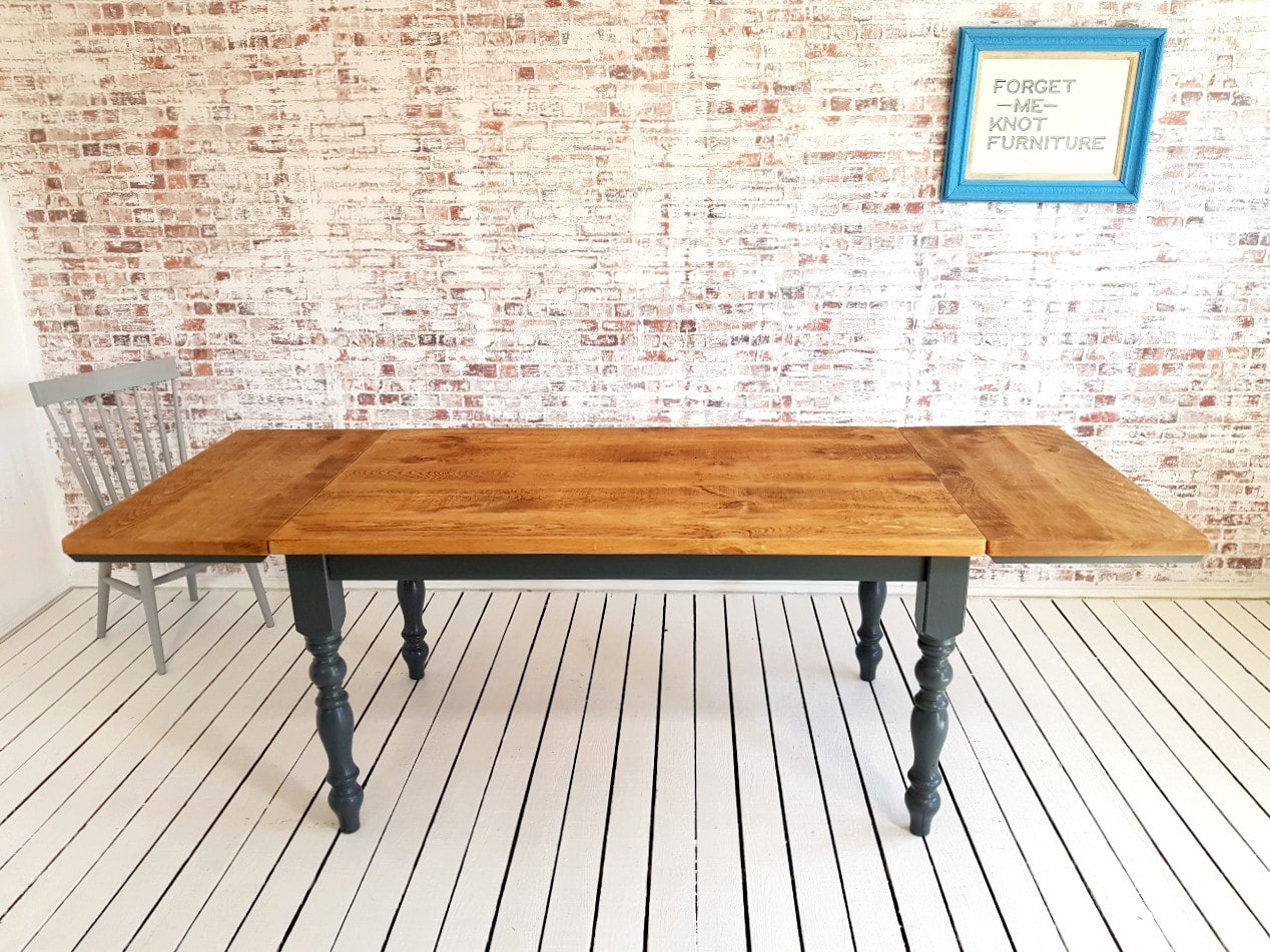 Extending Traditional Rustic Farmhouse Reclaimed Style Pine Kitchen Dining Table - Any Size, Any Colour!