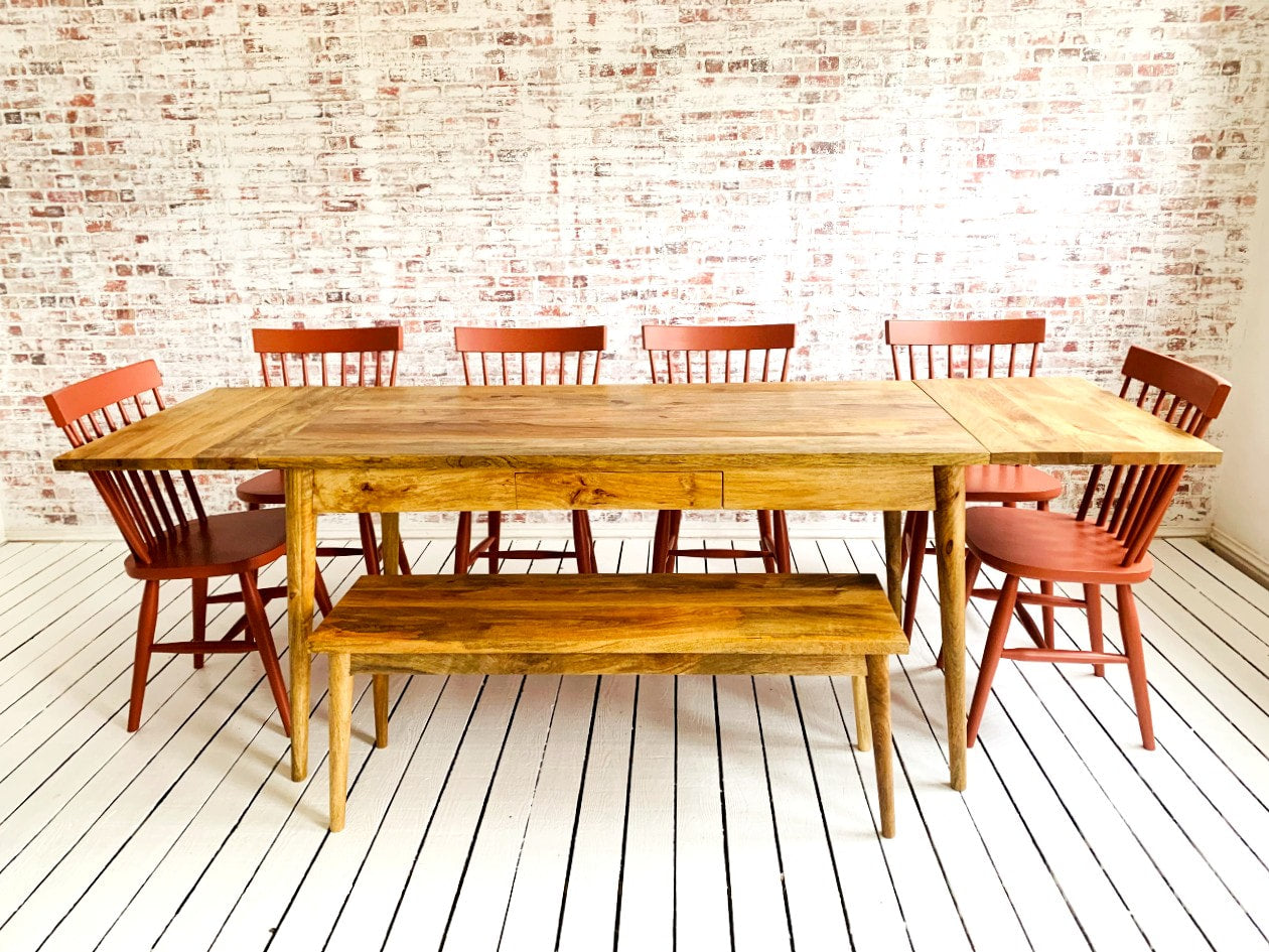 Mid-Century Extending Dining Table with Painted Nordic Chairs