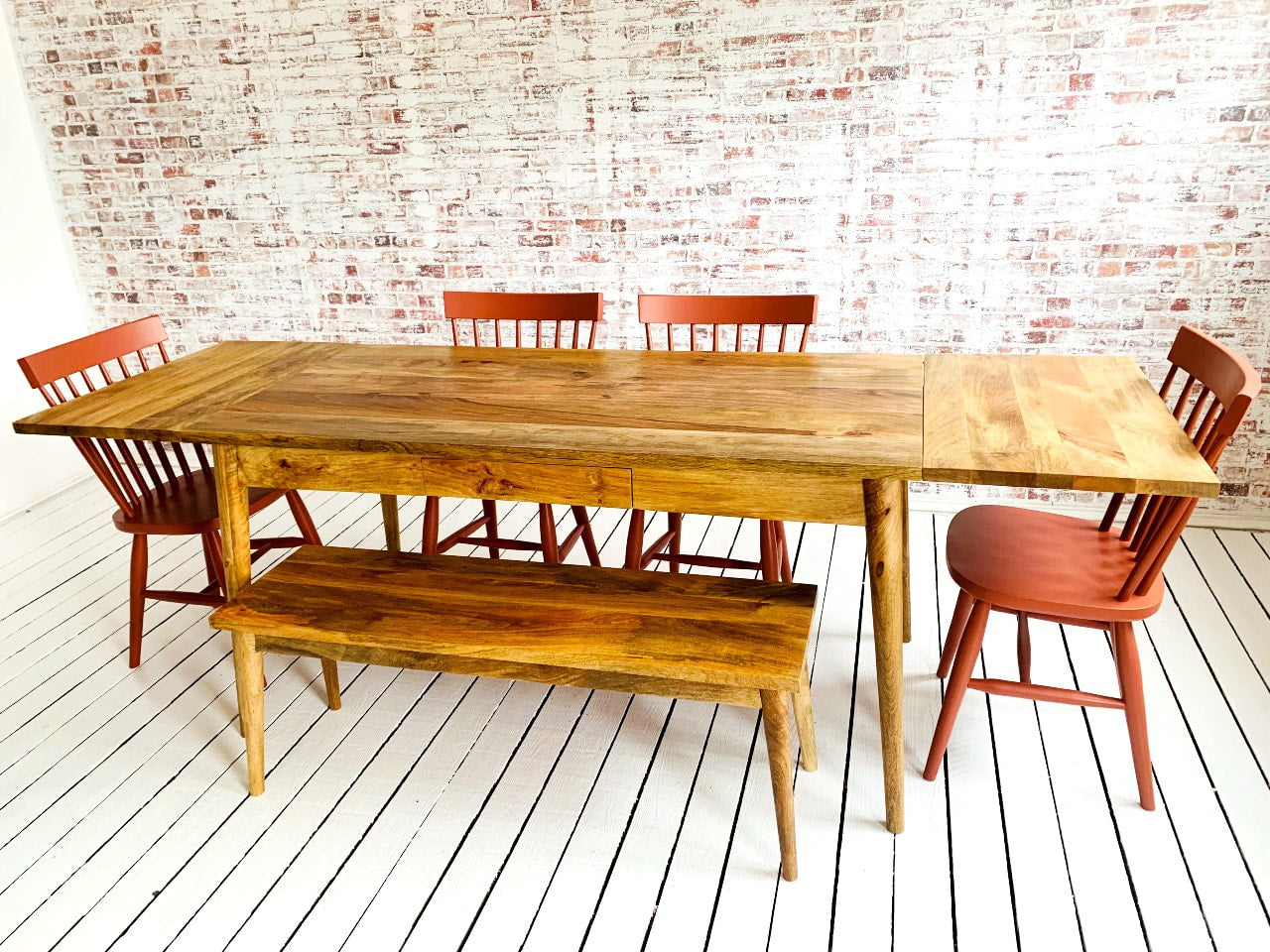 Mid-Century Extending Dining Table with Painted Nordic Chairs