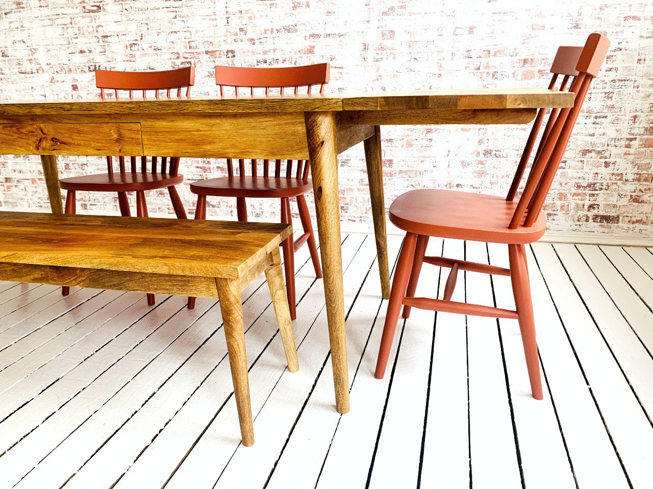 Mid-Century Extending Dining Table with Painted Nordic Chairs