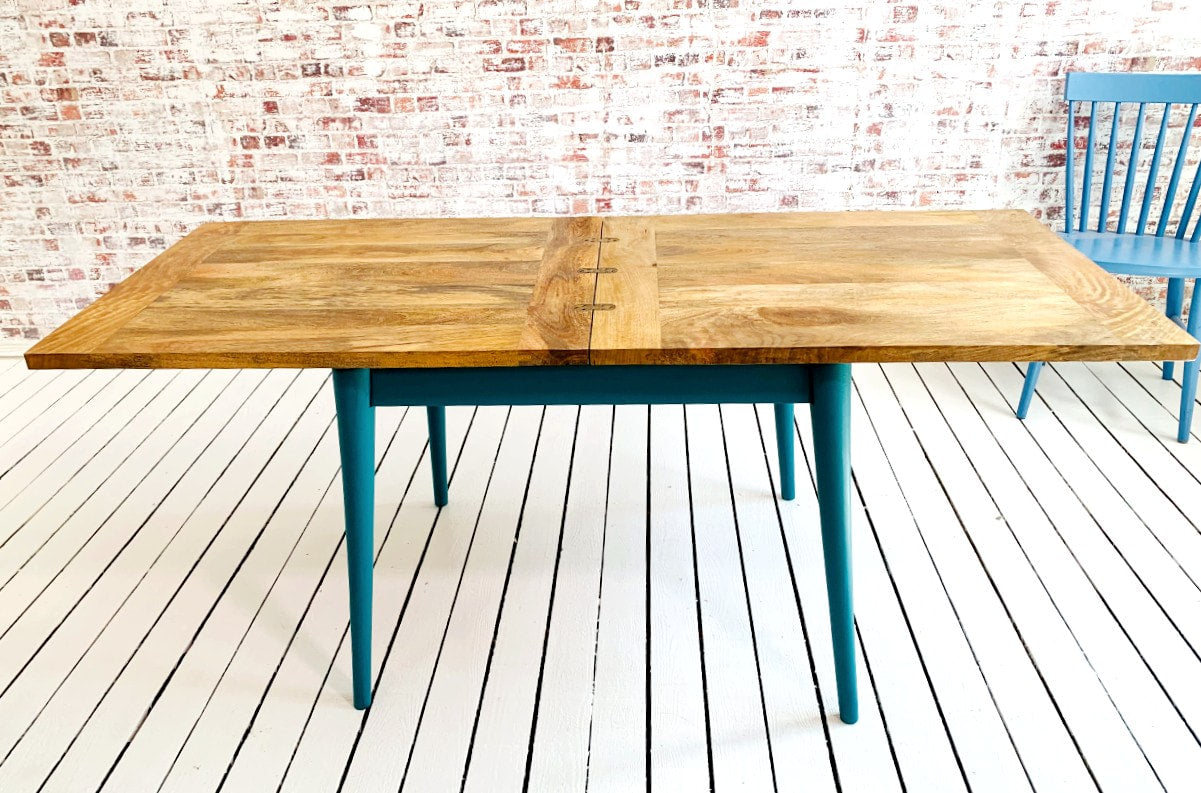Painted Finish Extendable Mid-Century Rustic Modern Folding Dining Table